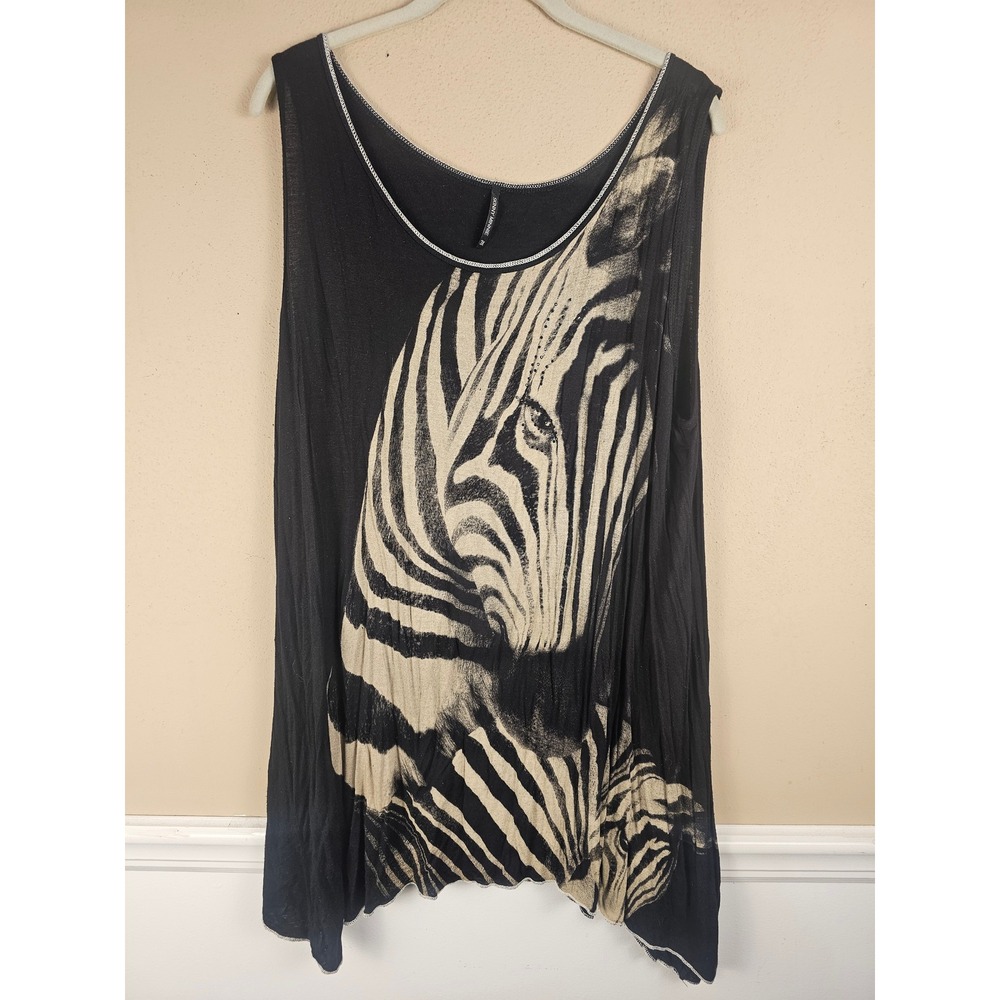 Skinny Minnie Womens Black Zebra Print Tank Top 3X